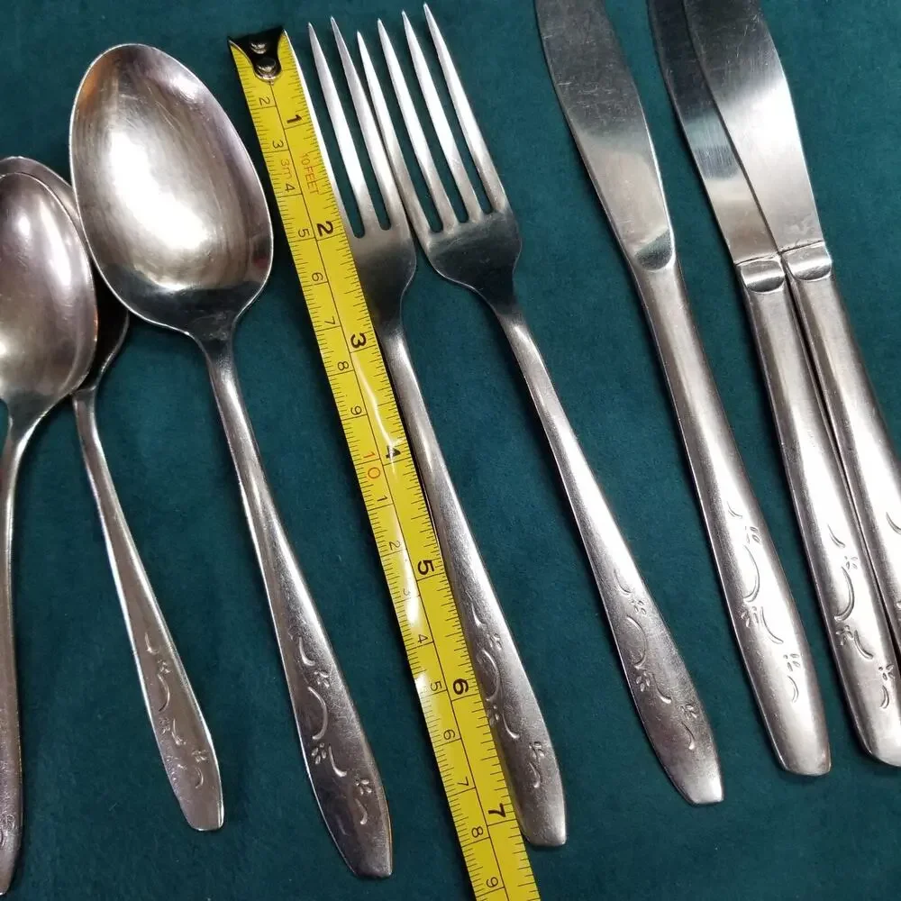 10 Silco Mardi Gras Stainless Silverware Knives Forks Spoons Fireworks VTG
